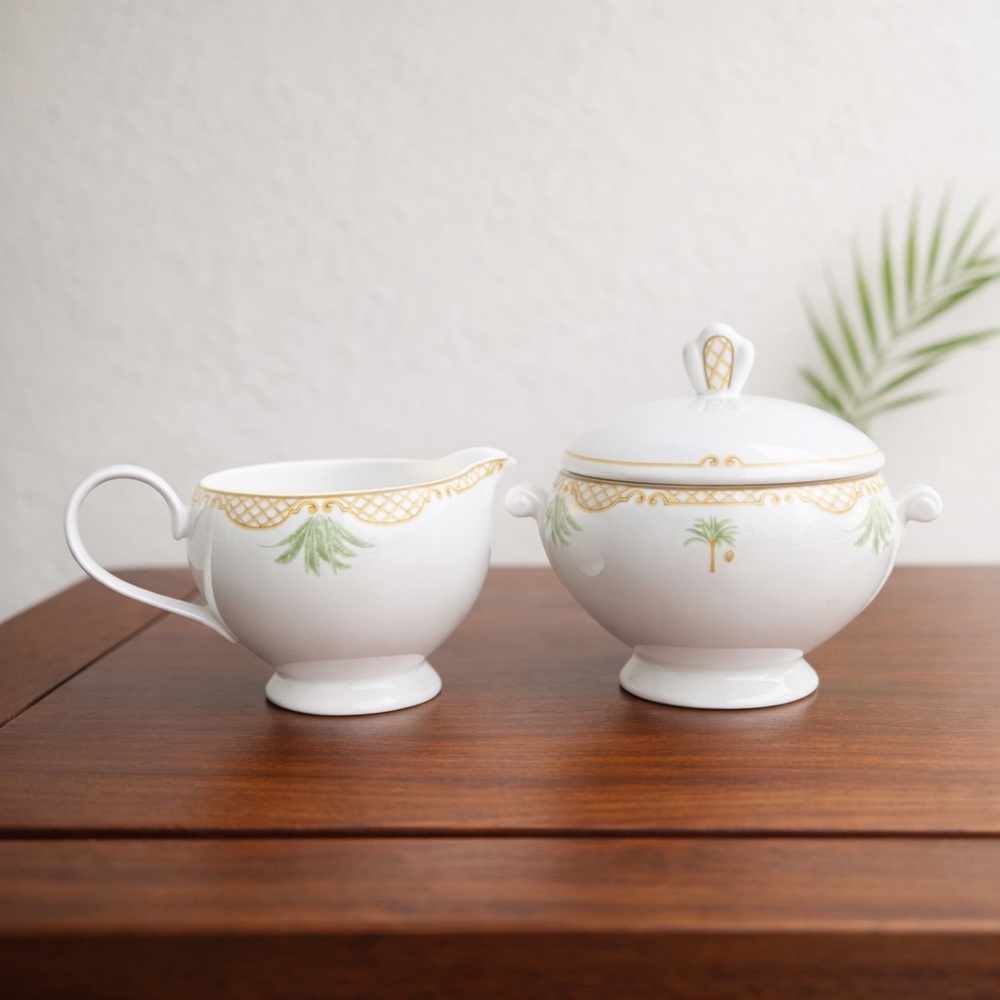 Mikasa Maxima CK107 Island Spirit Sugar Bowl & Creamer Palm Tree China Set